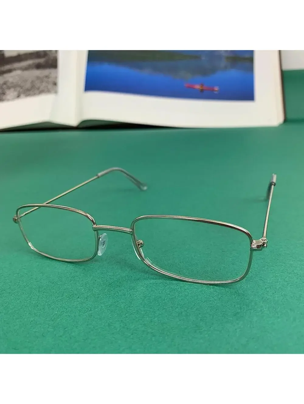 Vintage 2000s style unique Slim Silver Trim Clear Lenses Glasses. Glasses are